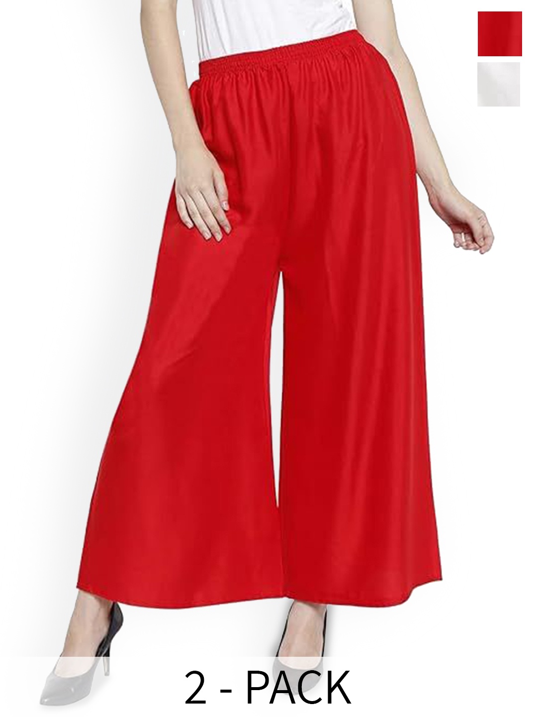

CHANDERKASH Women Pack Of 2 Relaxed Straight Fit Easy Wash Pleated Trousers, Red