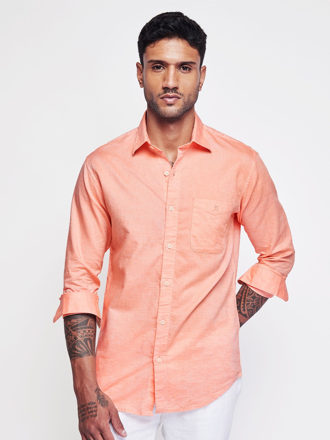 

Red Flame Men Slim Fit Solid Spread Collar Casual Shirt, Orange