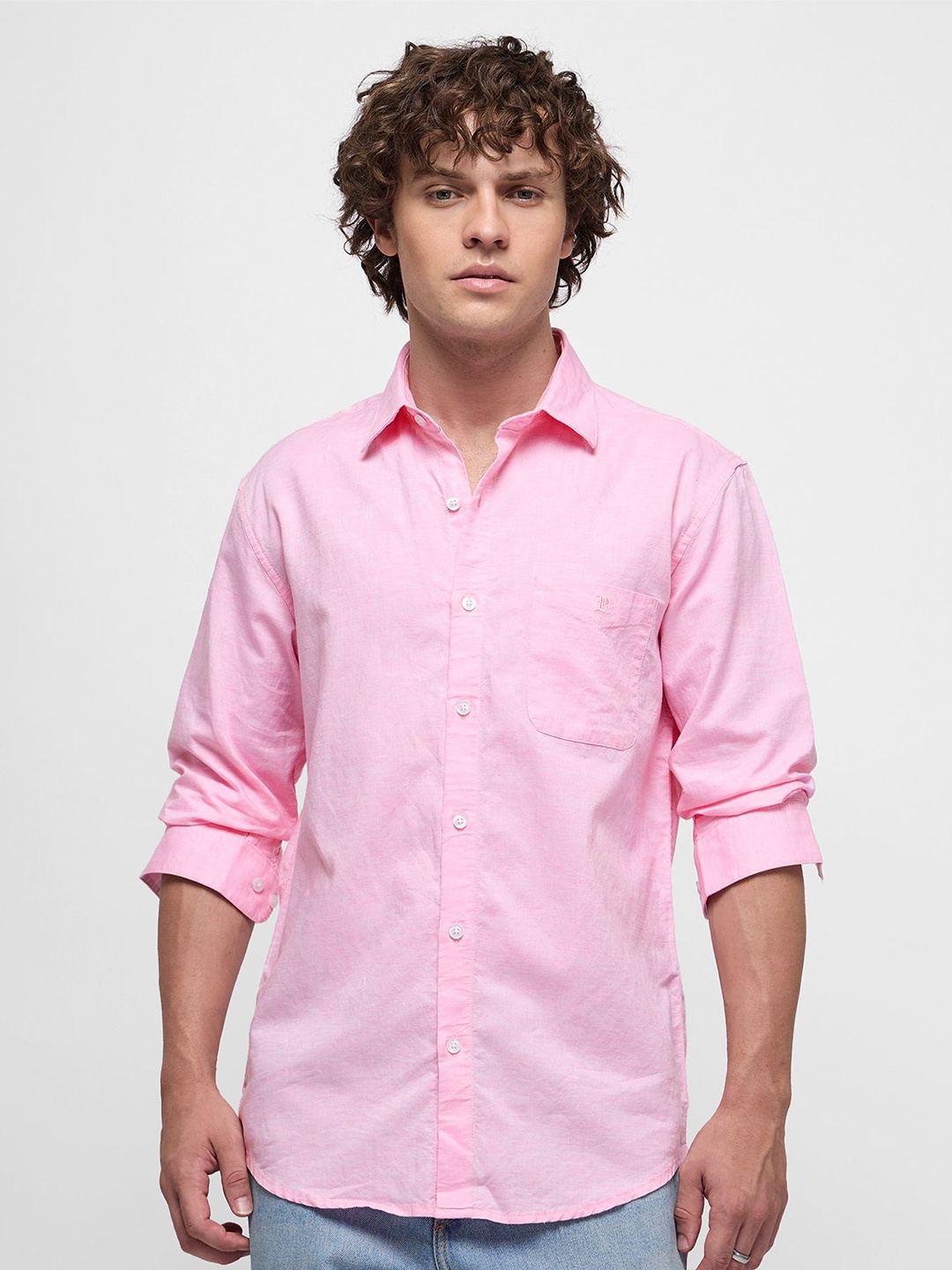 

Red Flame Men Slim Fit Solid Spread Collar Casual Shirt, Pink