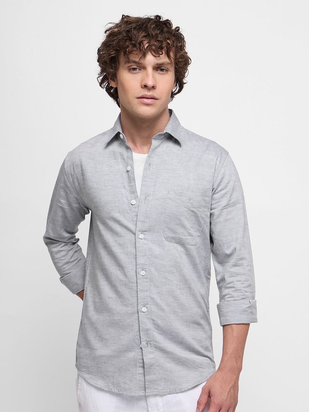 

Red Flame Men Slim Fit Solid Spread Collar Casual Shirt, Grey