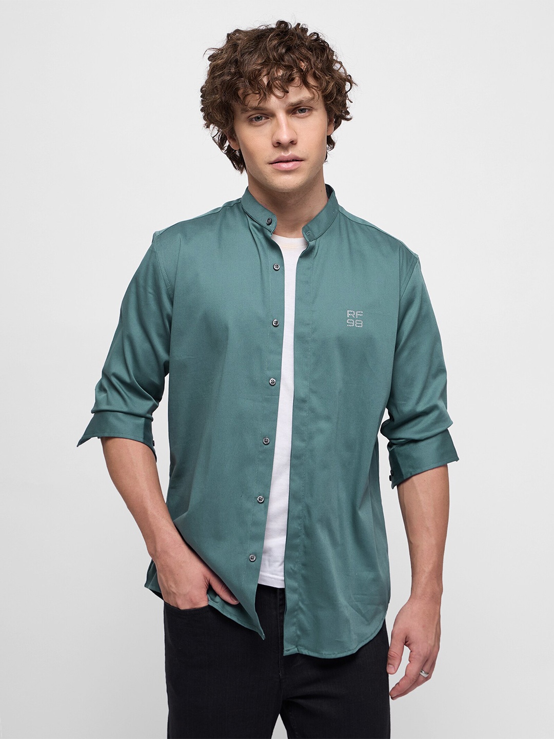 

Red Flame Men Slim Fit Solid Casual Shirt, Turquoise blue