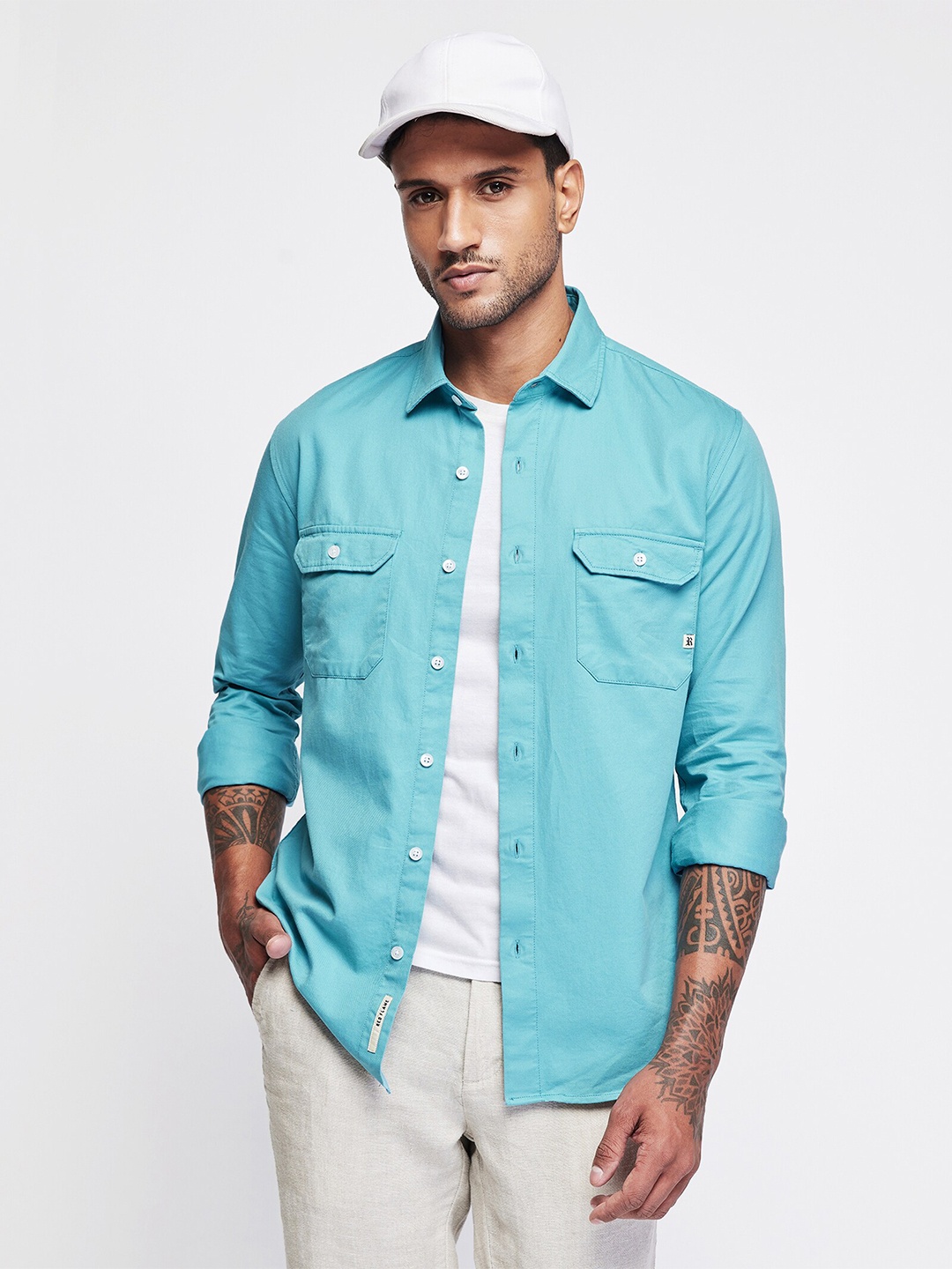 

Red Flame Men Slim Fit Solid Casual Shirt, Turquoise blue