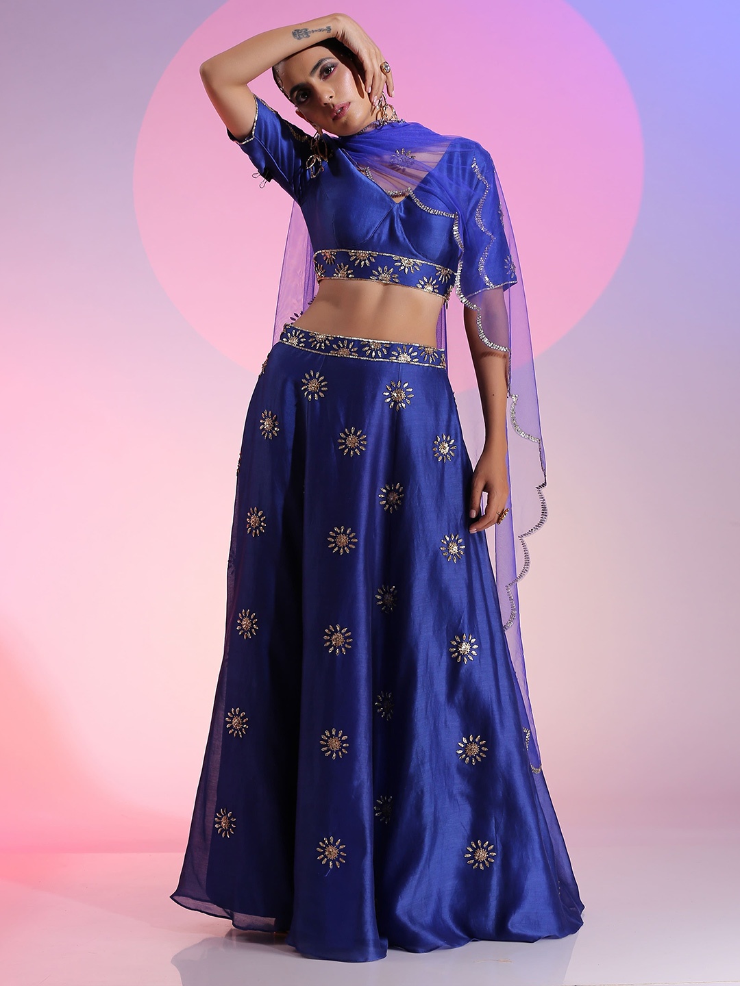 

KUDI PATAKA Embroidered Sequinned Ready to Wear Lehenga & Blouse With Dupatta, Blue