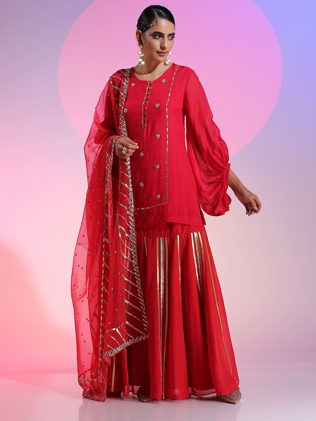 

KUDI PATAKA Embellished Sequinned Ready to Wear Lehenga & Blouse With Dupatta, Red