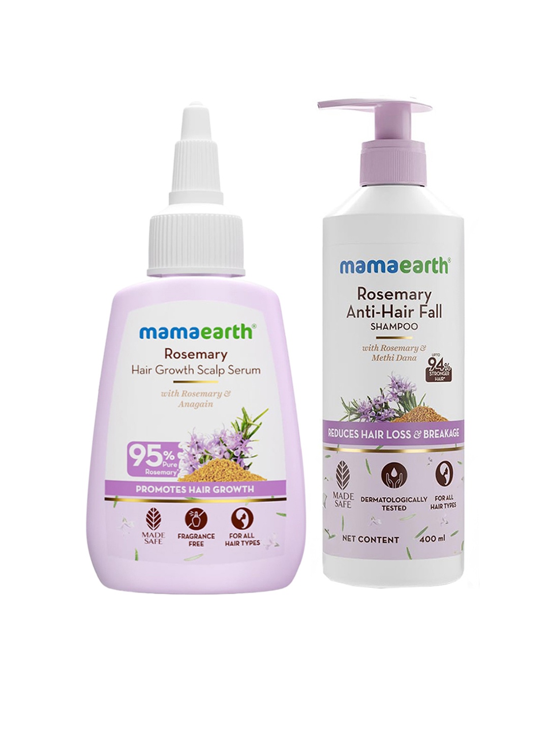 

Mamaearth Rosemary Shampoo 400ml & Hair Growth Scalp Serum 50ml Hair Care Combo, White