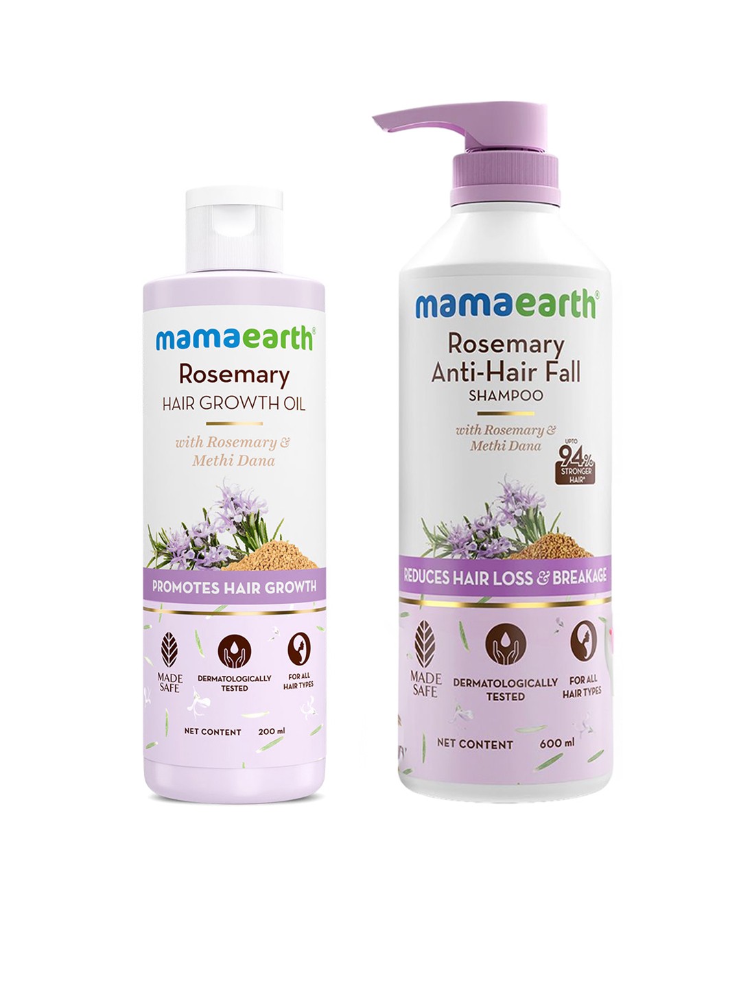 

Mamaearth Rosemary Hair Growth Oil 200ml & Shampoo 600ml Hair Care Combo, White