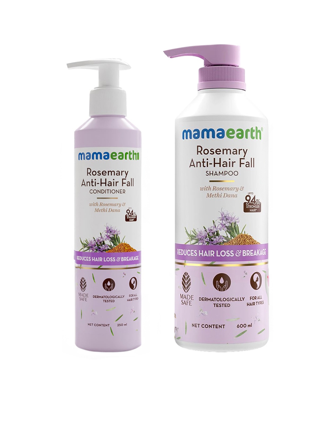 

Mamaearth Rosemary Anti-Hair Fall Shampoo 600ml & Conditioner 250ml Hair Care Combo, White