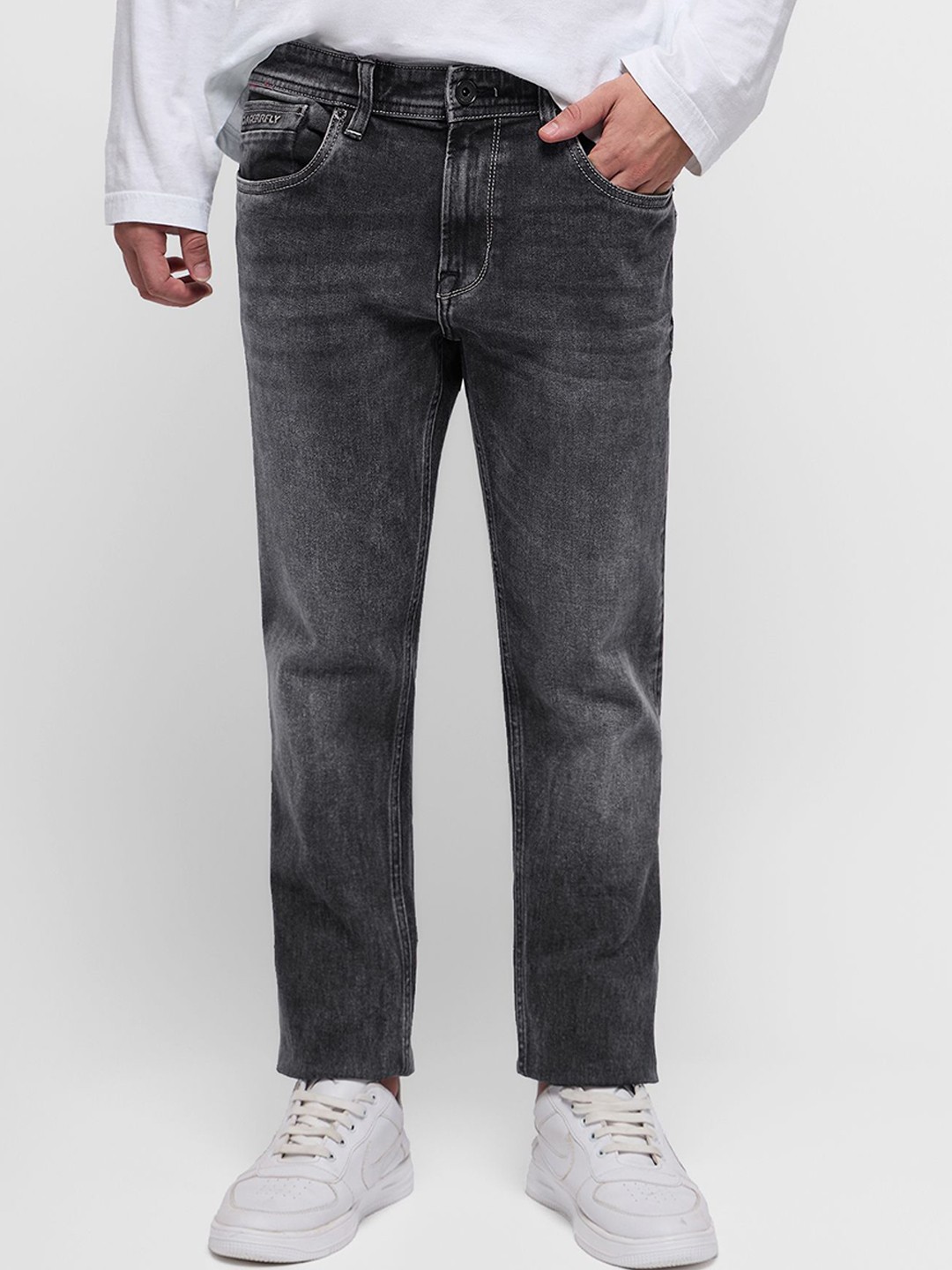 

DAGERRFLY Men Straight Fit Mid-Rise Heavy Fade Stretchable Jeans, Grey