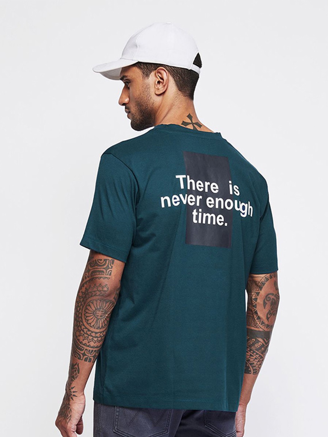 

Red Flame Men Round Neck Typography Printed Relaxed Fit T-shirt, Teal