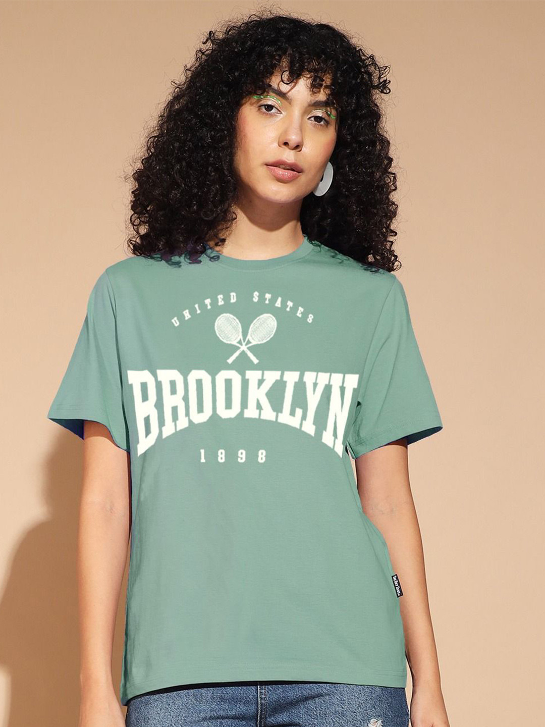 

The Dry State Women Typography Printed Round Neck Oversized T-shirt, Sea green