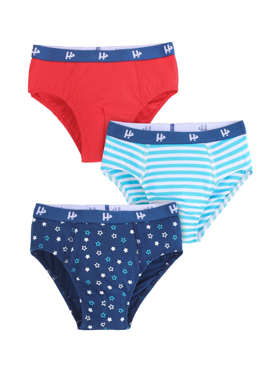 

Honeyhap Boys Pack Of 3 Conversational Printed Cotton High-Rise Basic Briefs, Red