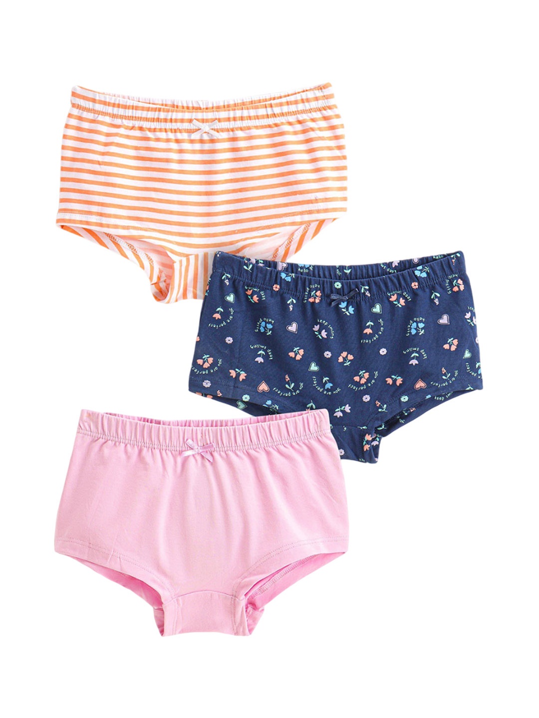 

Honeyhap Girls Pack Of 3 Self-Designed Cotton Mid-Rise Basic Briefs, Navy blue