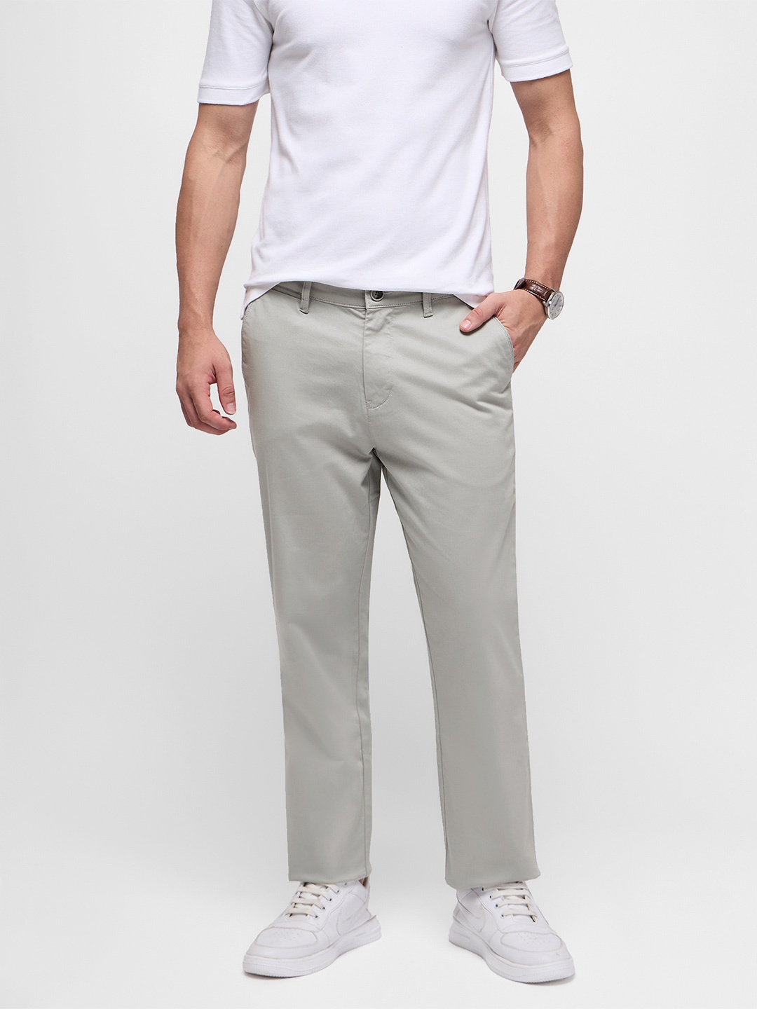 

Red Flame Men Relaxed Easy Wash Chinos Trousers, Grey