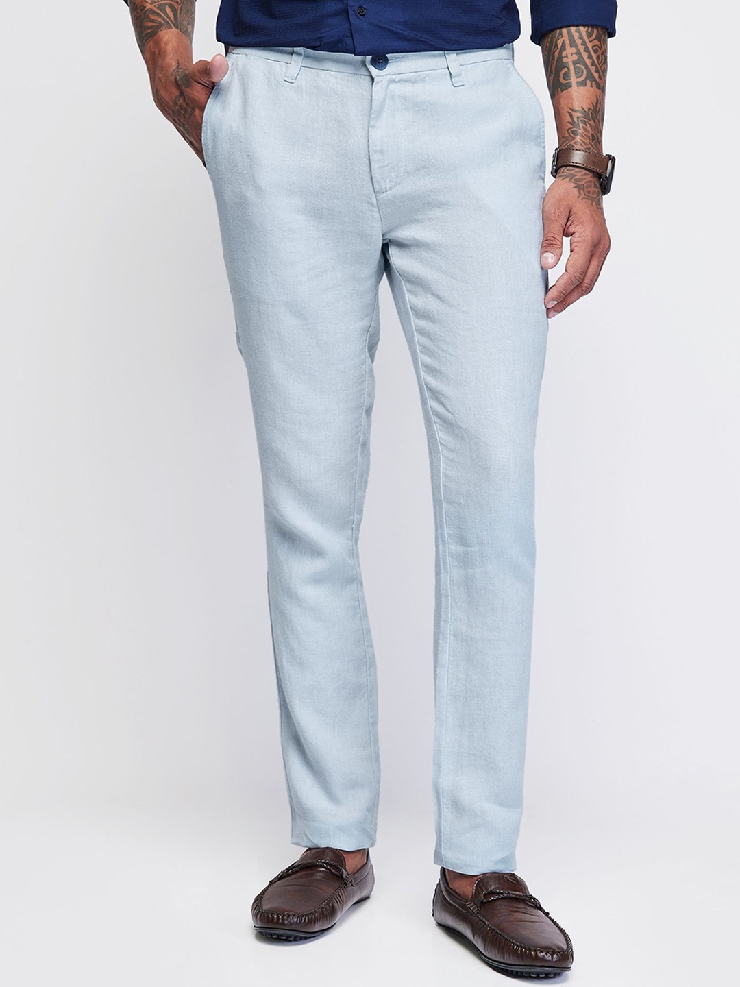 

Red Flame Men Relaxed Slim Fit Easy Wash Chinos Trousers, Blue