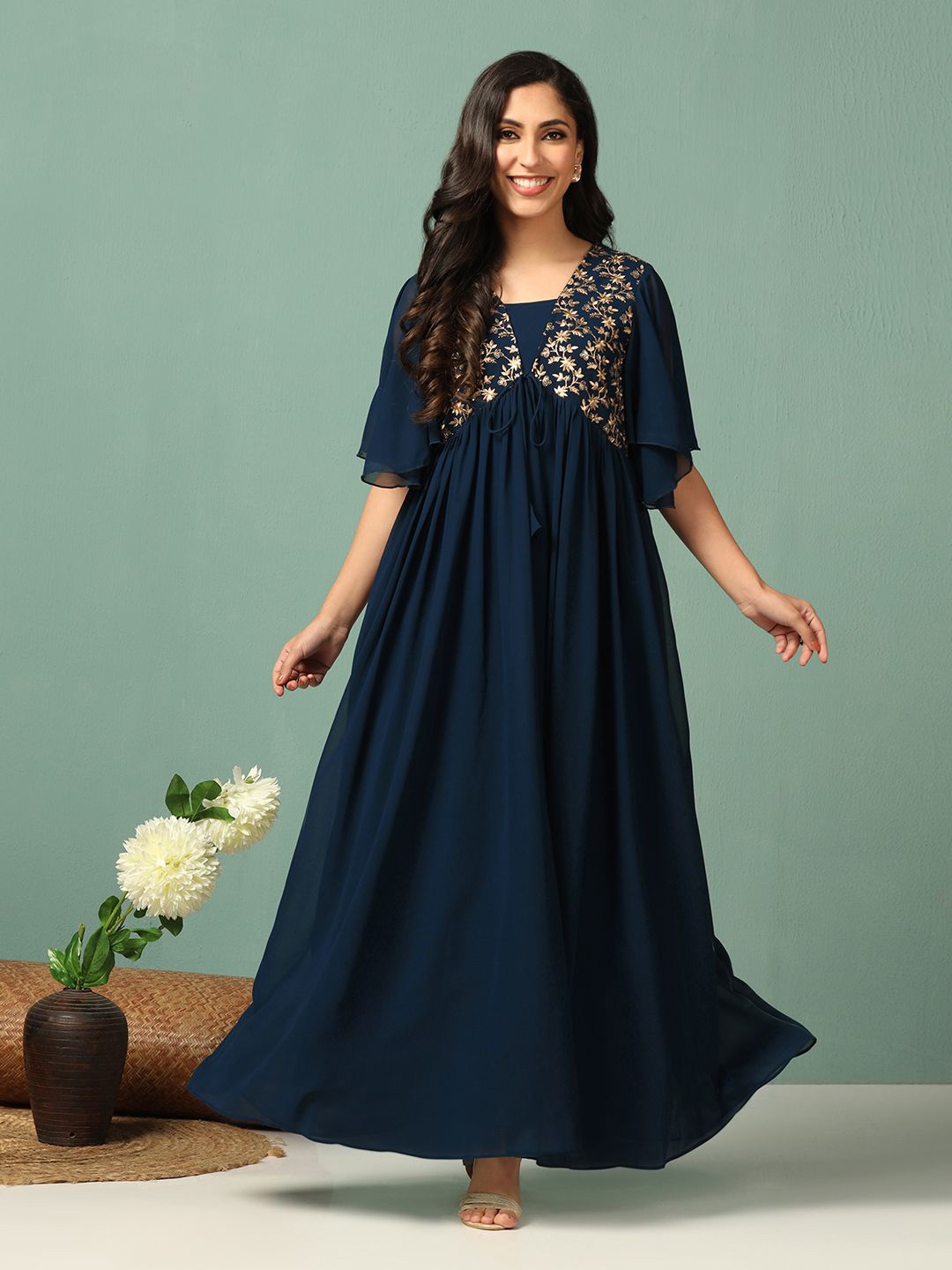 

FASHION DREAM Georgette Maxi Dress, Navy blue