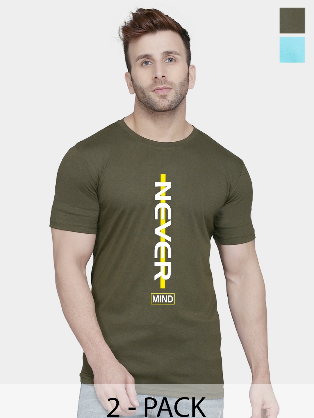 

SLOWLORIS Men Pack Of 2 Typography Printed T-shirts, Olive