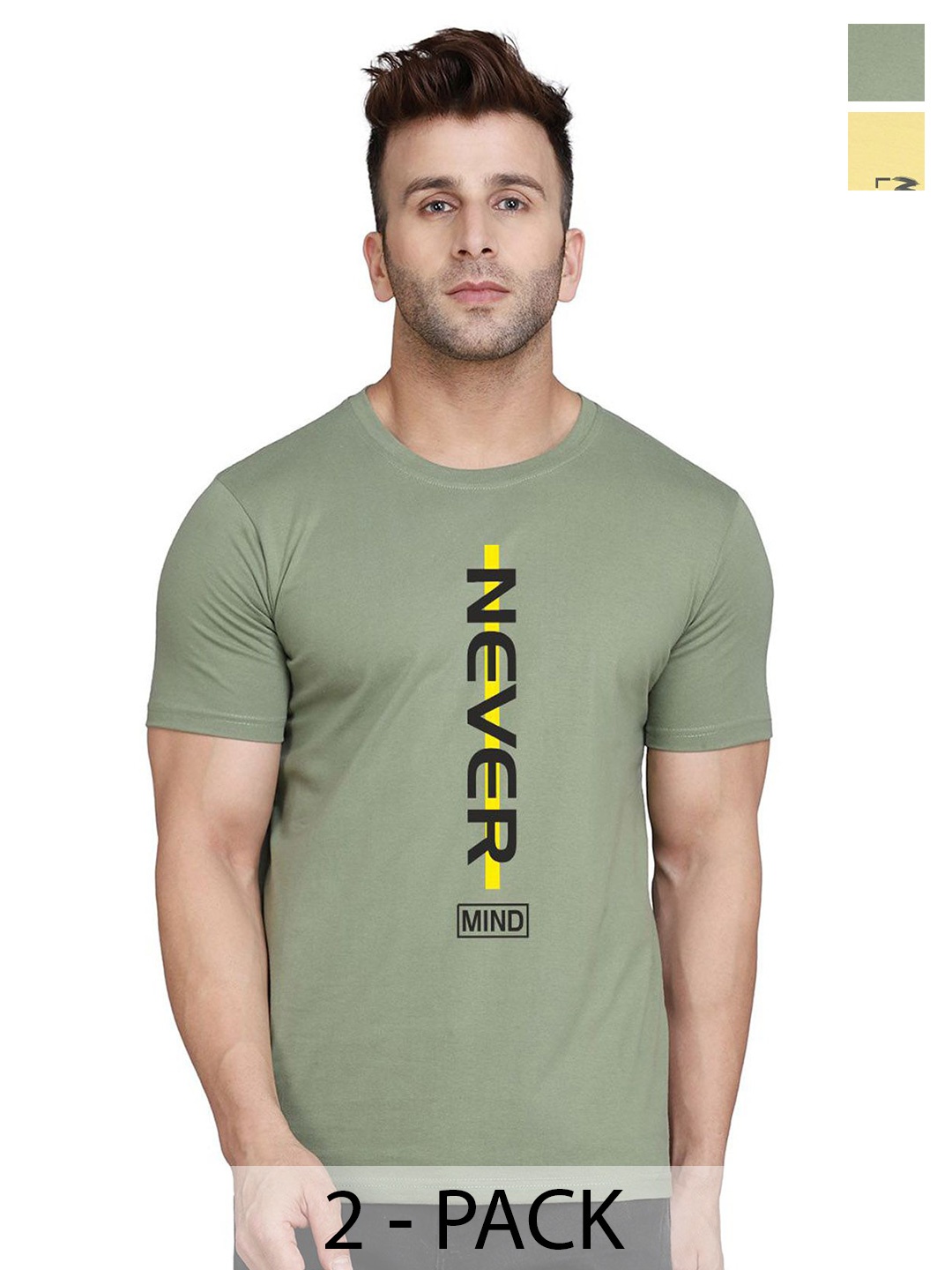 

SLOWLORIS Pack Of 2 Men Typography Printed Round Neck T-shirt, Yellow