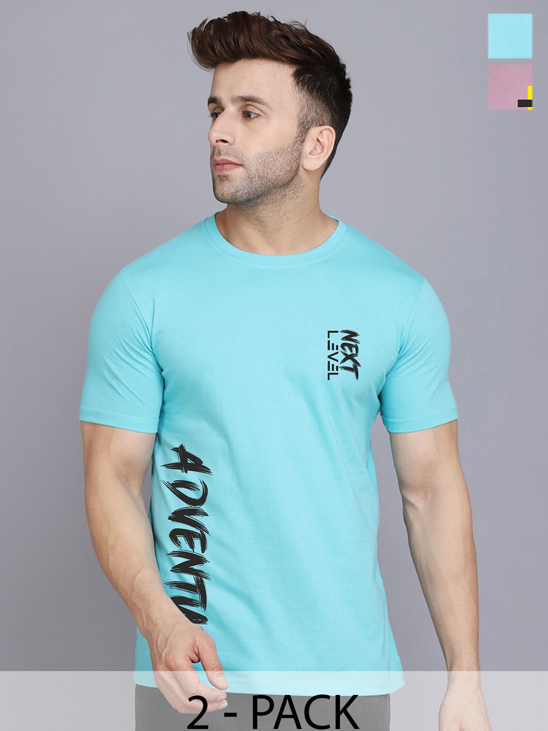 

SLOWLORIS Men Pack Of 2 Typography Printed T-shirts, Sea green