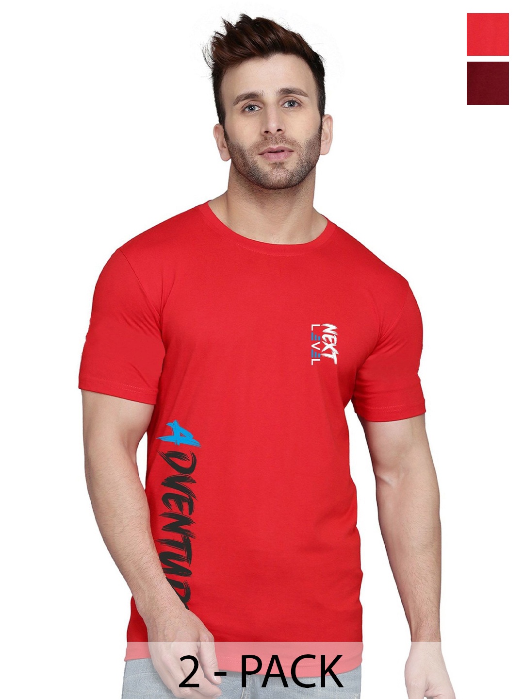 

SLOWLORIS Men Typography 2 Applique T-shirt, Red