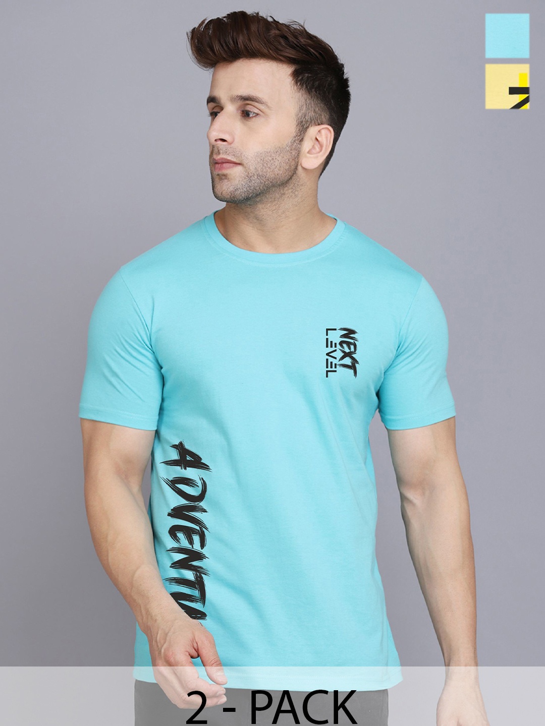 

SLOWLORIS Men Pack Of 2 Typography Printed T-shirts, Sea green