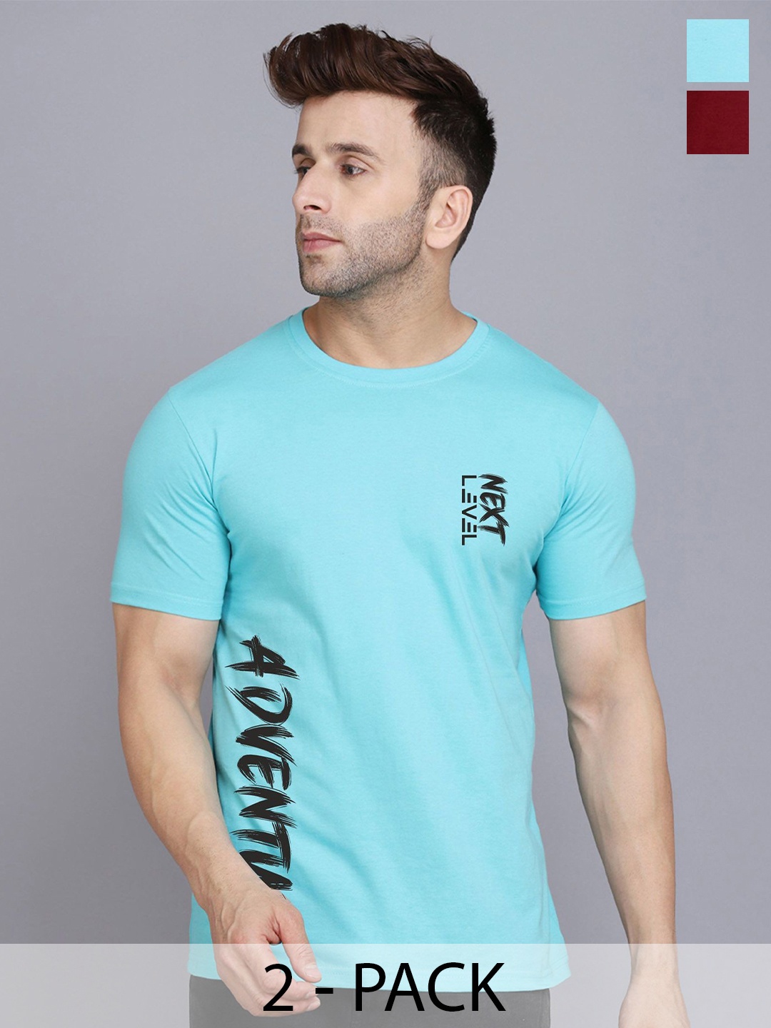 

SLOWLORIS Pack Of 2 Men Typography Printed Round Neck T-shirt, Sea green