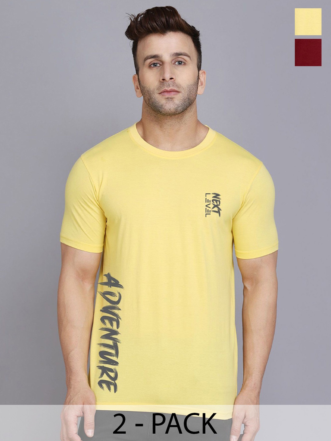 

SLOWLORIS Men 2 Printed Applique T-shirt, Yellow