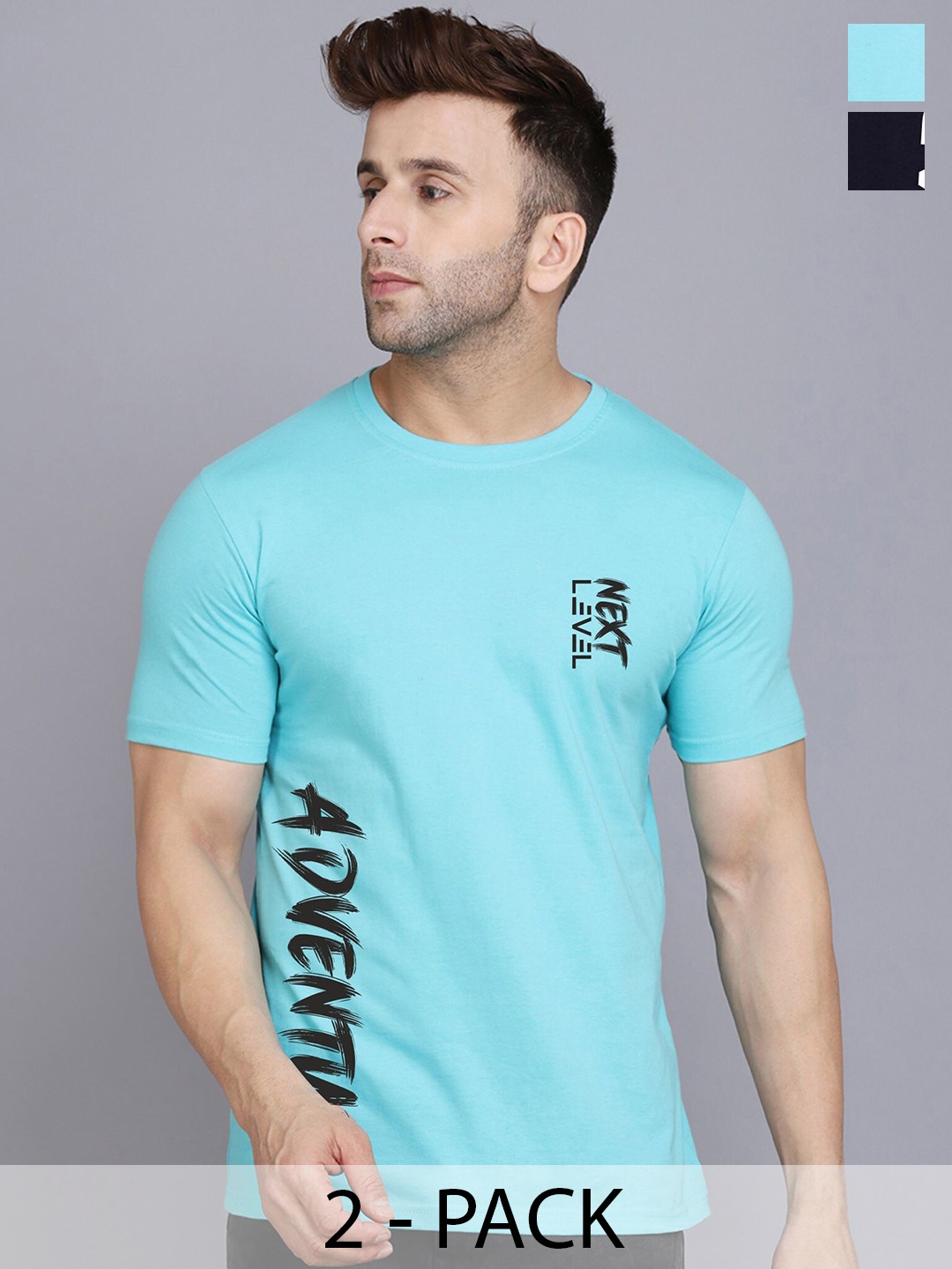

SLOWLORIS Pack Of 2 Men Typography Printed Round Neck T-shirt, Sea green