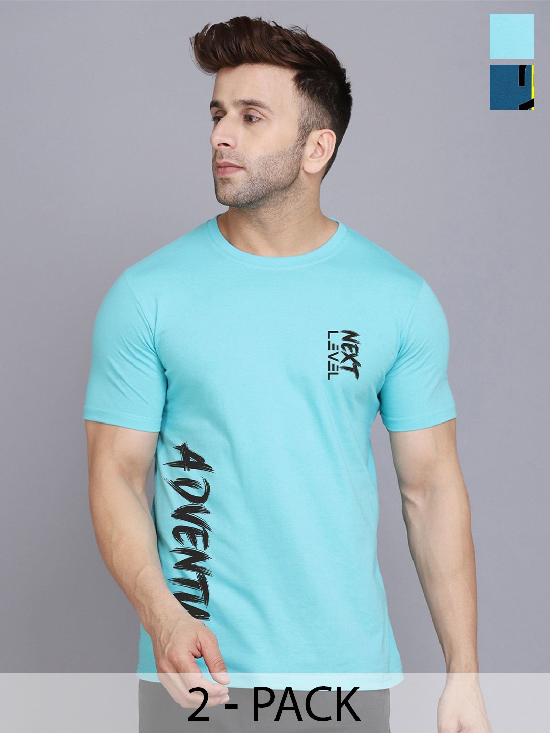 SLOWLORIS Pack Of 2 Men Typography Printed Round Neck T-shirt, Sea green
