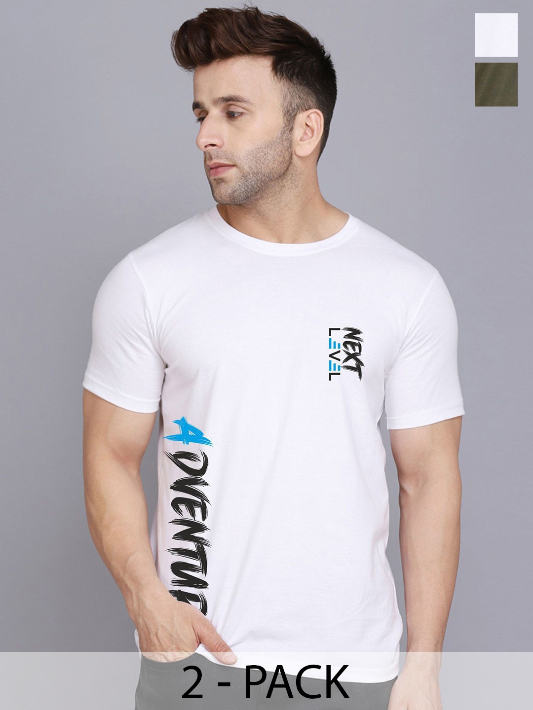 

SLOWLORIS Pack Of 2 Men Typography Printed Round Neck T-shirt, White