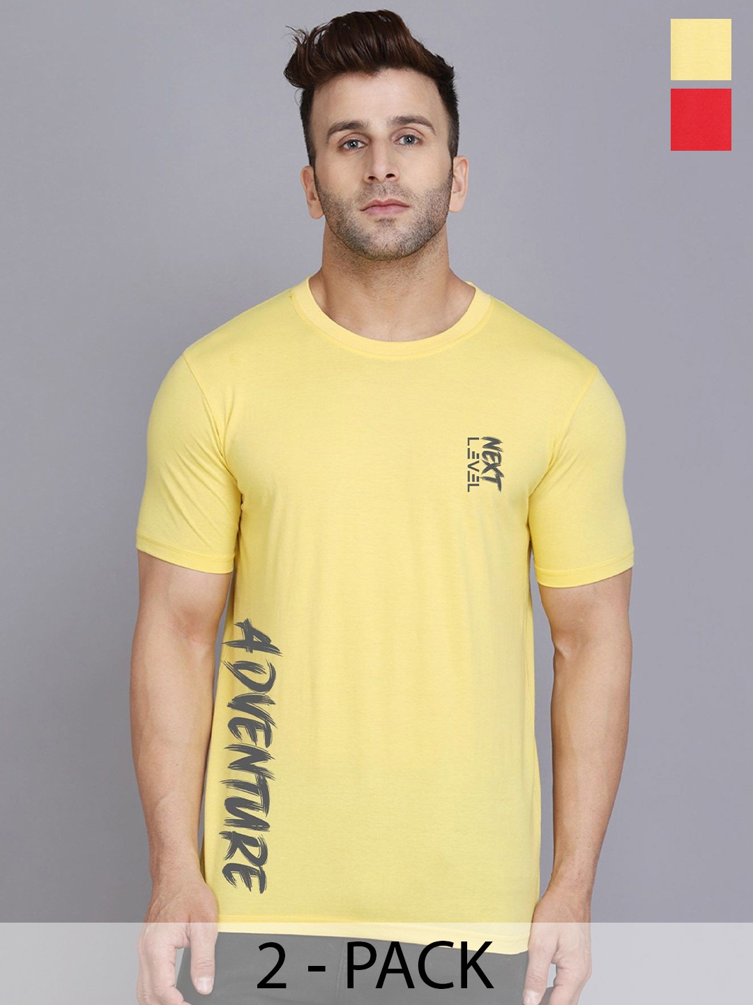 

SLOWLORIS Men 2 Printed Applique T-shirt, Yellow