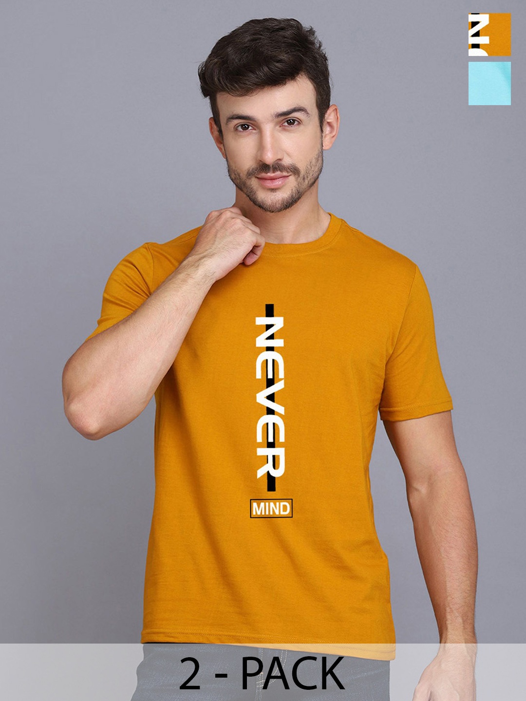 

SLOWLORIS Pack Of 2 Men Typography Printed Round Neck T-shirt, Sea green