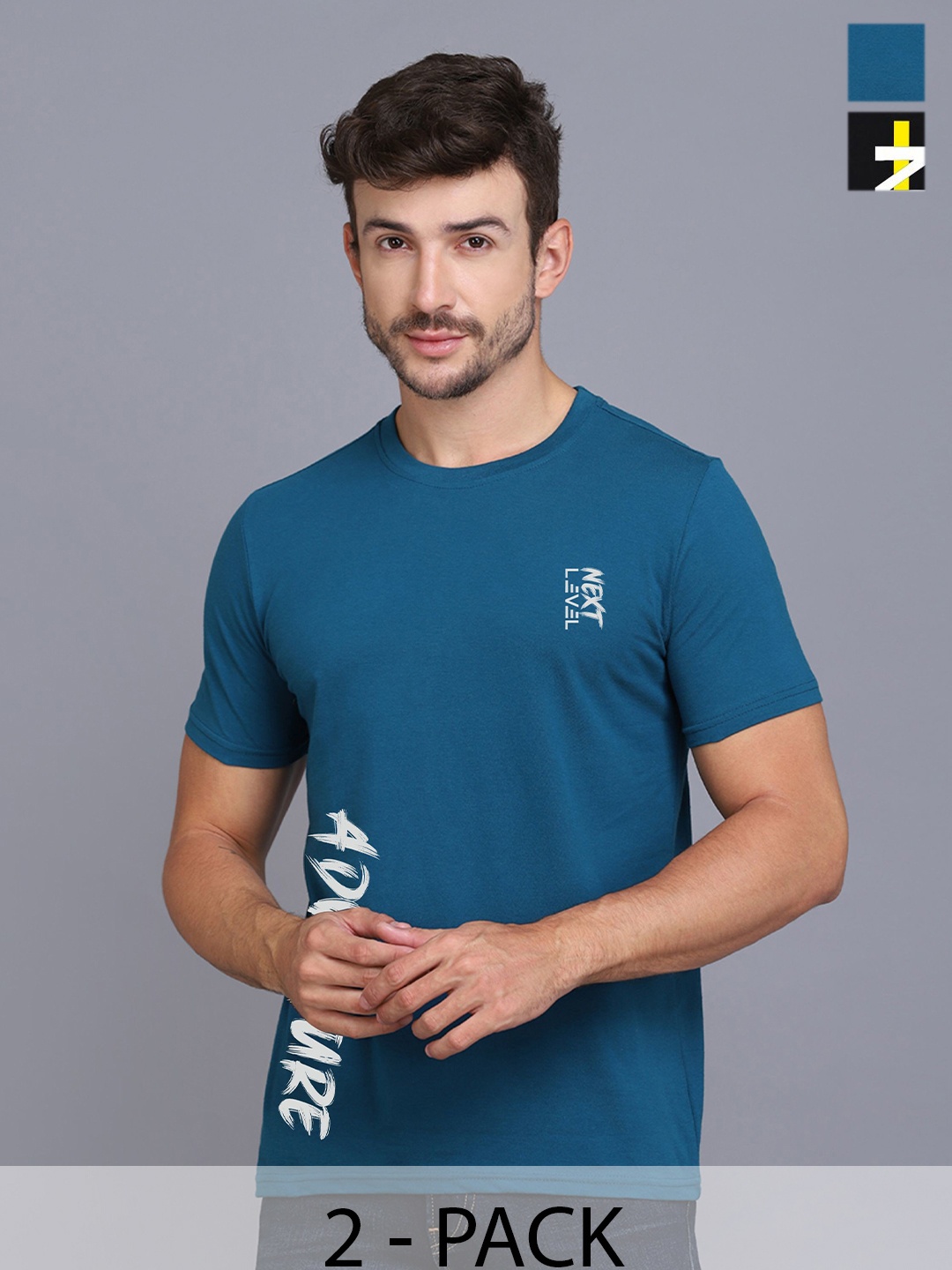 

SLOWLORIS Men Pack Of 2 Typography Printed T-shirts, Blue