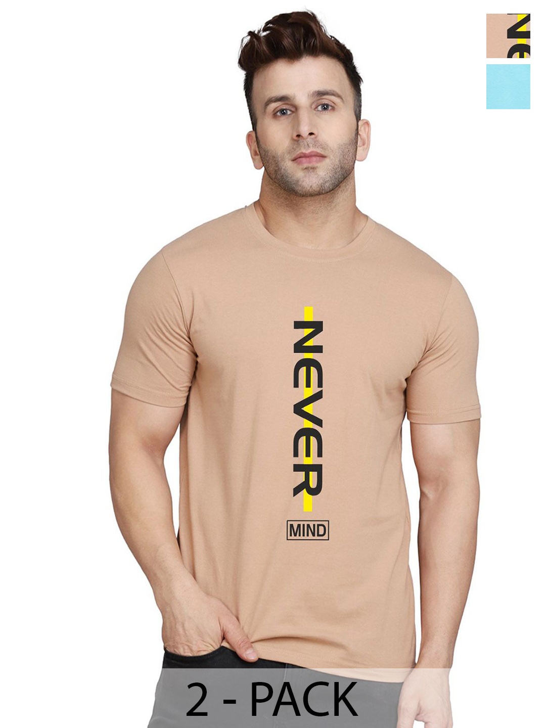 SLOWLORIS Pack Of 2 Men Typography Printed Round Neck T-shirt, Sea green