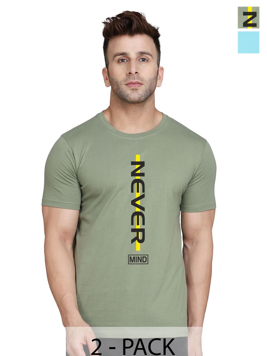 

SLOWLORIS Men Pack Of 2 Typography Printed T-shirts, Sea green