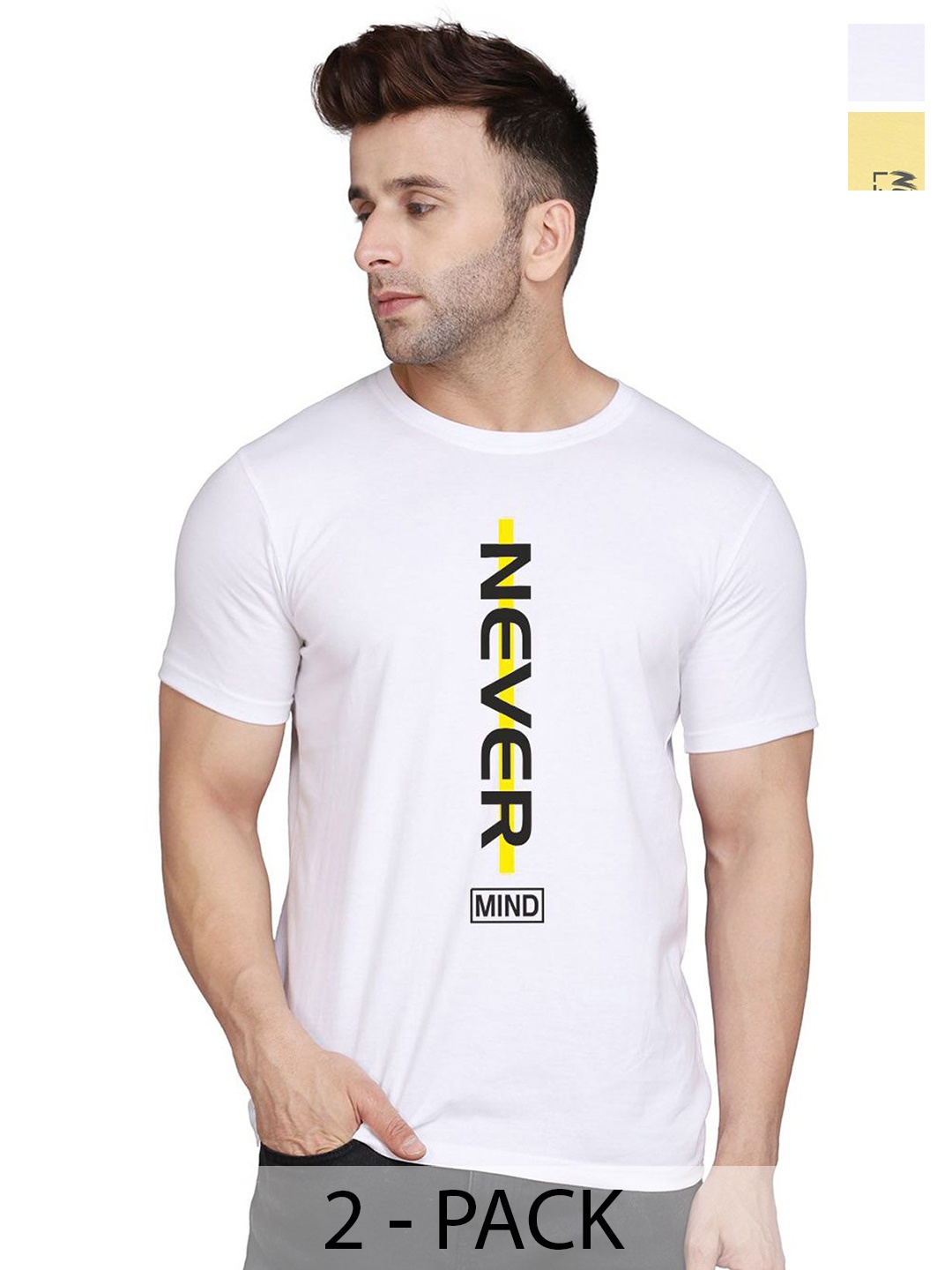 

SLOWLORIS Pack Of 2 Men Typography Printed Round Neck T-shirt, Yellow