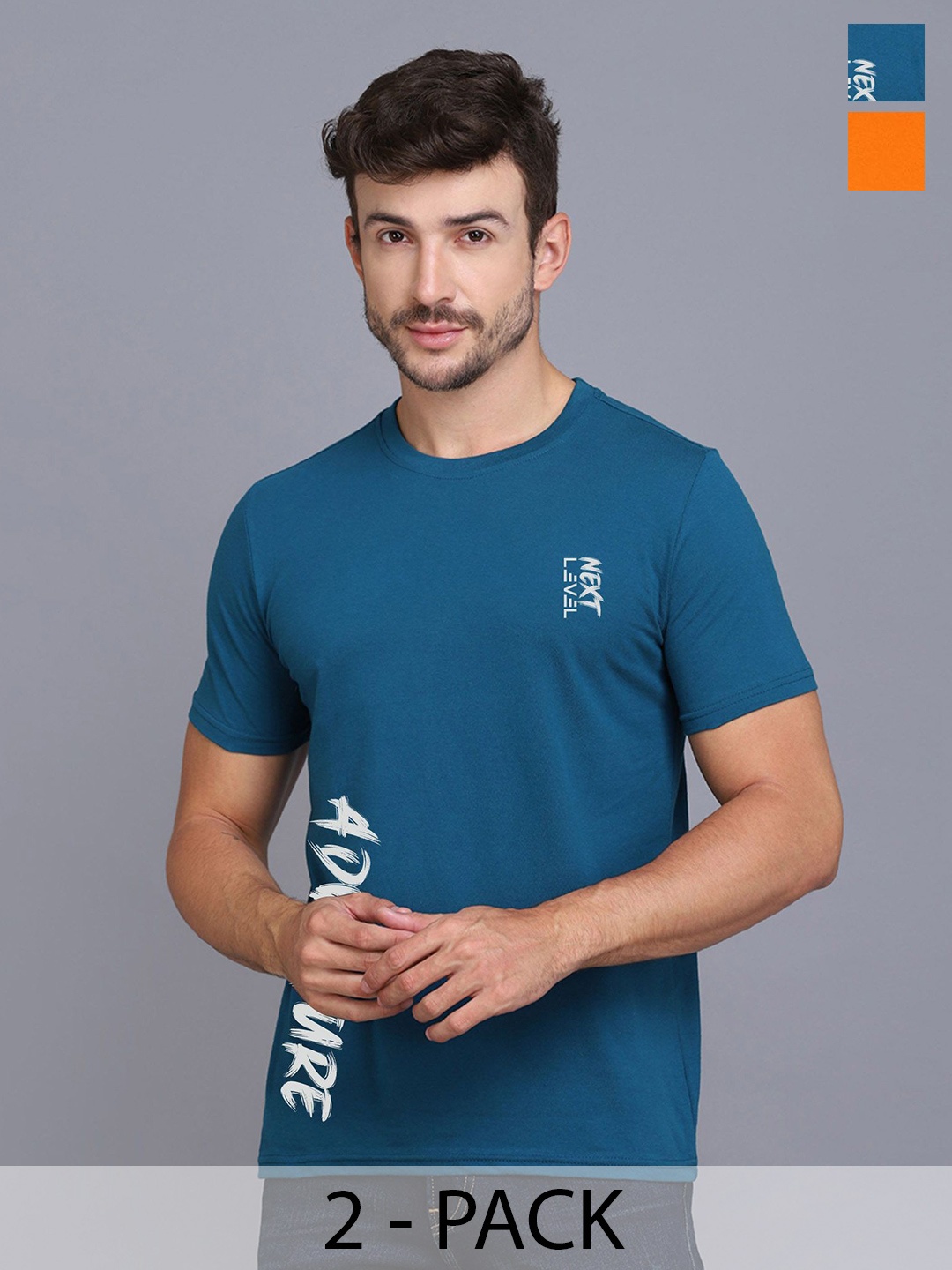 

SLOWLORIS Men Typography 2 Applique T-shirt, Turquoise blue