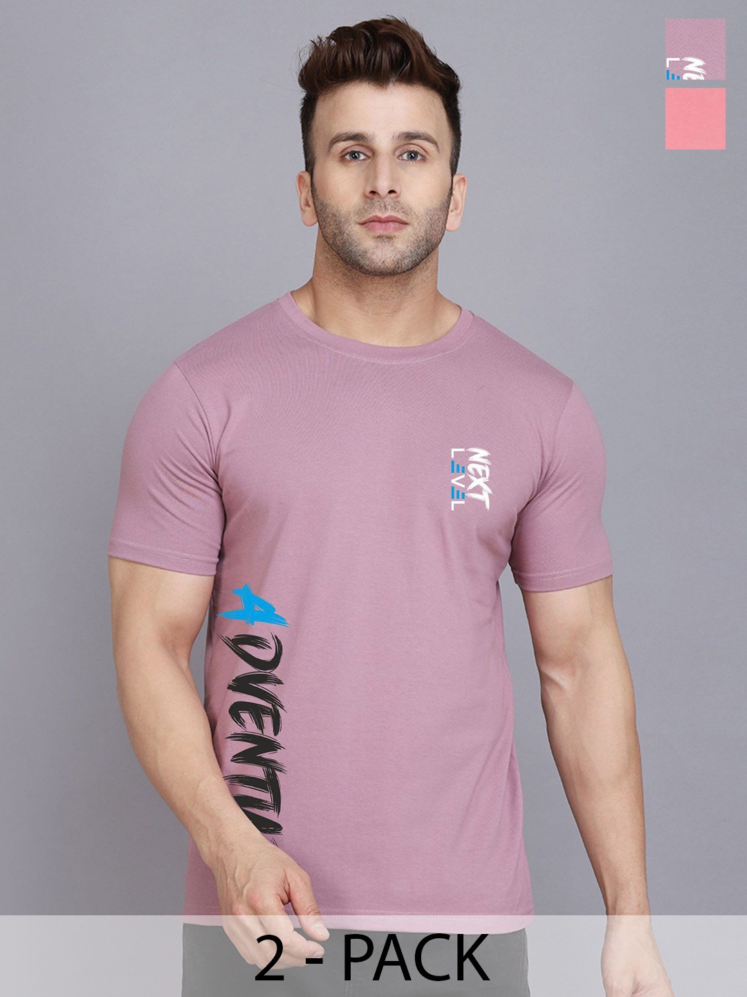 

SLOWLORIS Pack Of 2 Men Typography Printed Round Neck T-shirt, Purple