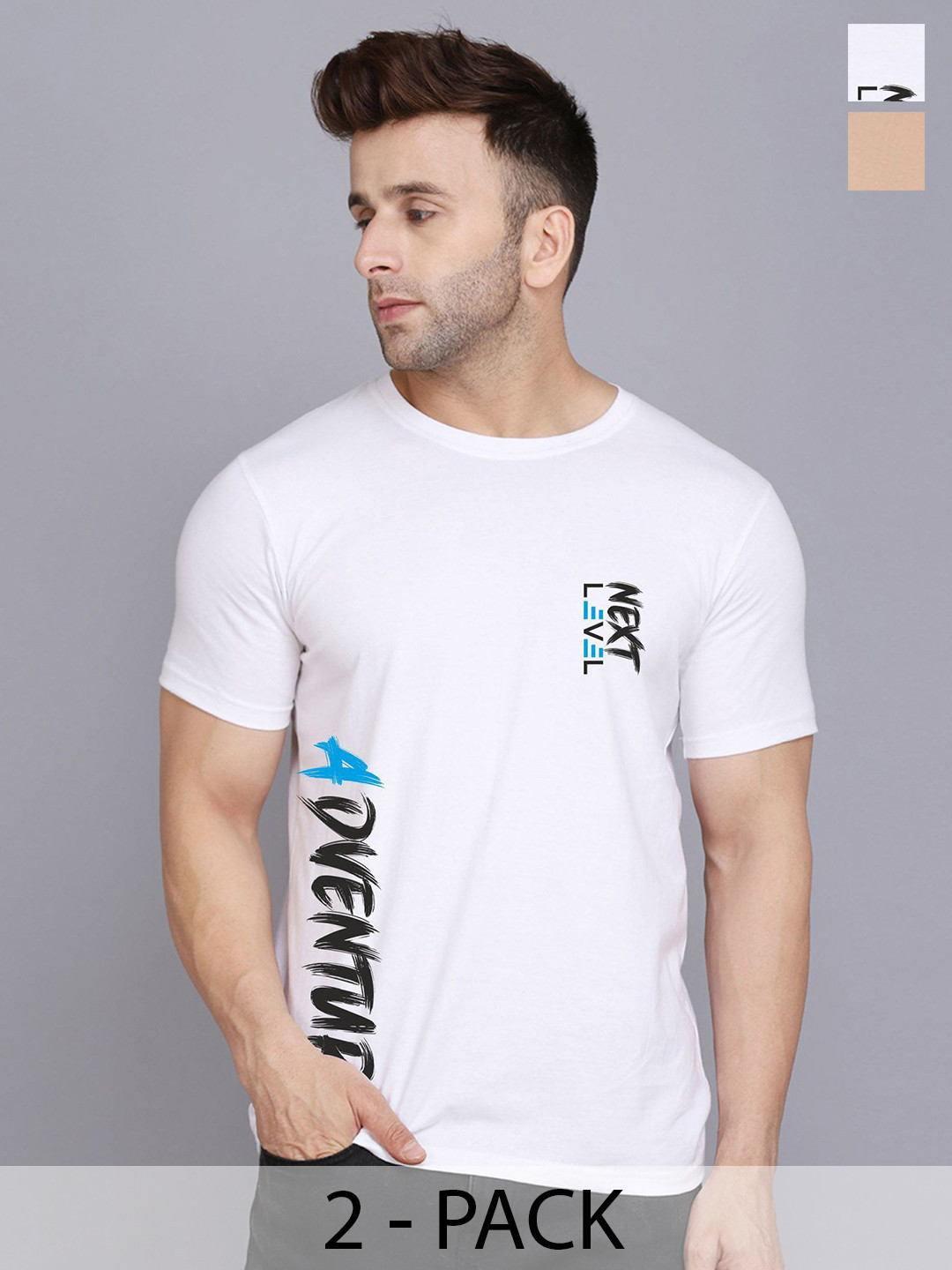 

SLOWLORIS Pack Of 2 Men Typography Printed Round Neck T-shirt, White