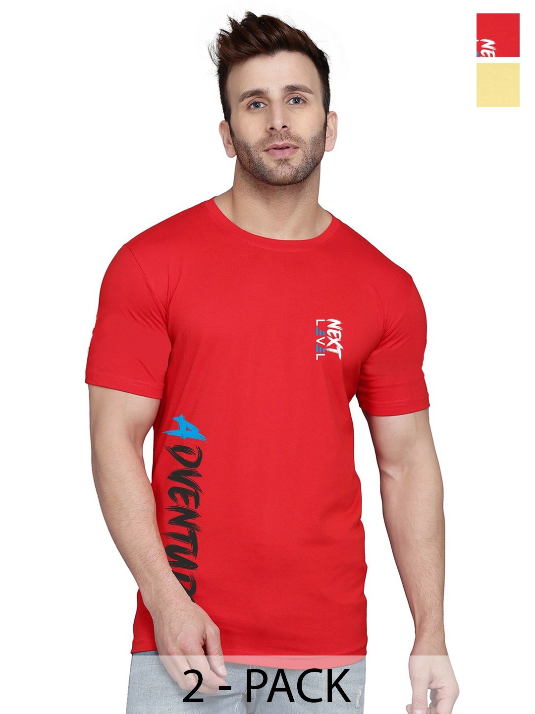 

SLOWLORIS Men Typography 2 Applique T-shirt, Red