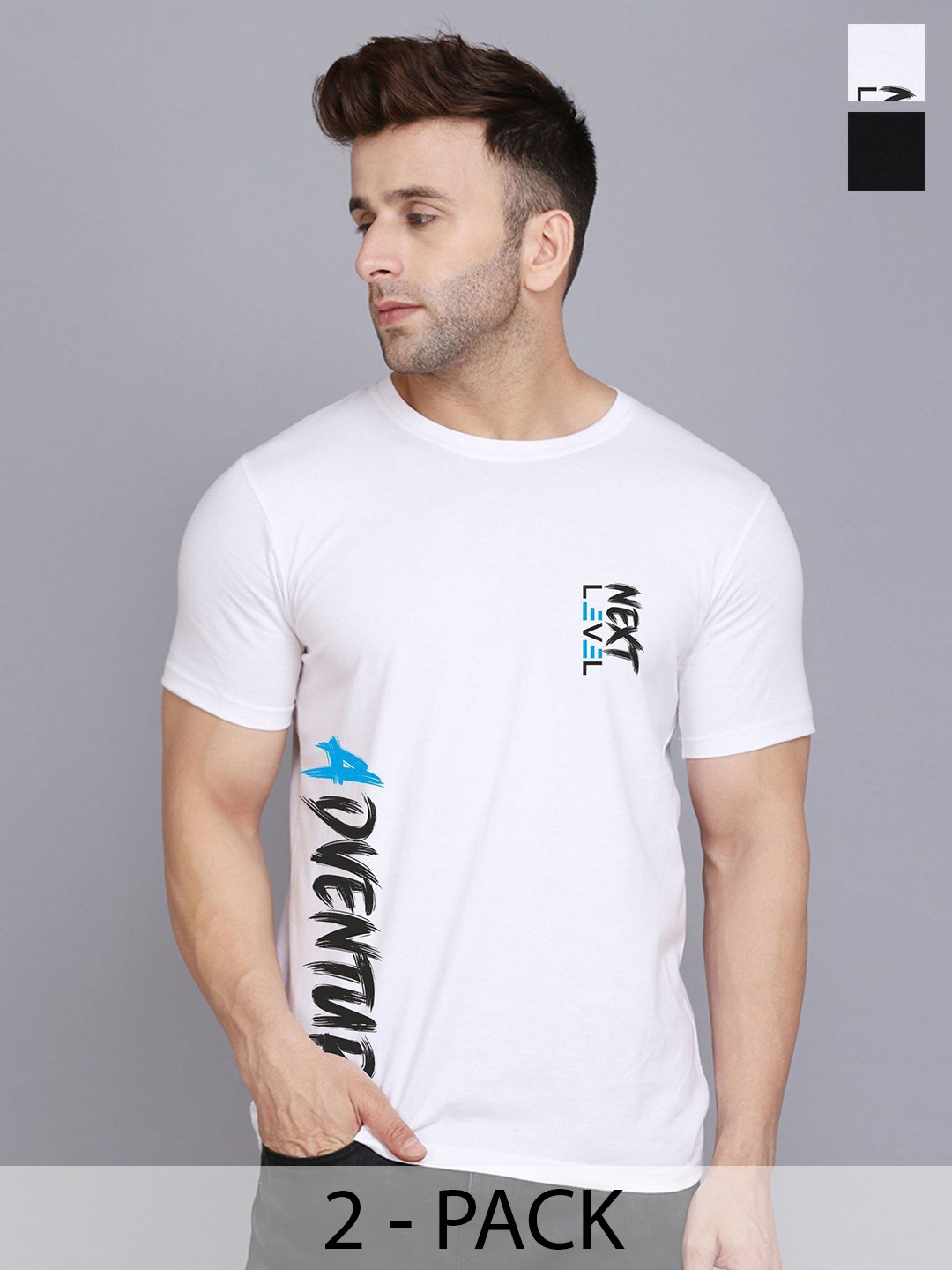 

SLOWLORIS Pack Of 2 Men Typography Printed Round Neck T-shirt, White