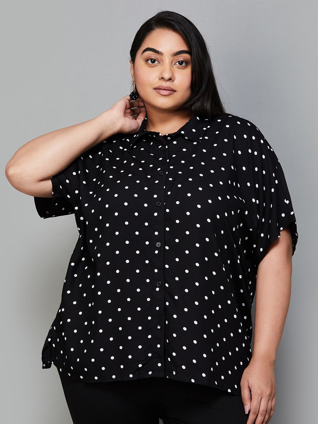 

Nexus by Lifestyle Polka Dot Printed Round Neck Top, Black