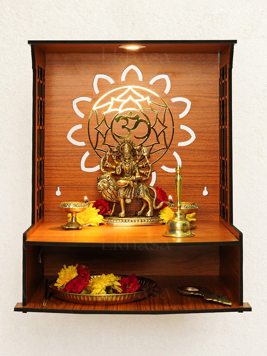 

Ekhasa Brown Textured Wooden Pooja Mandir