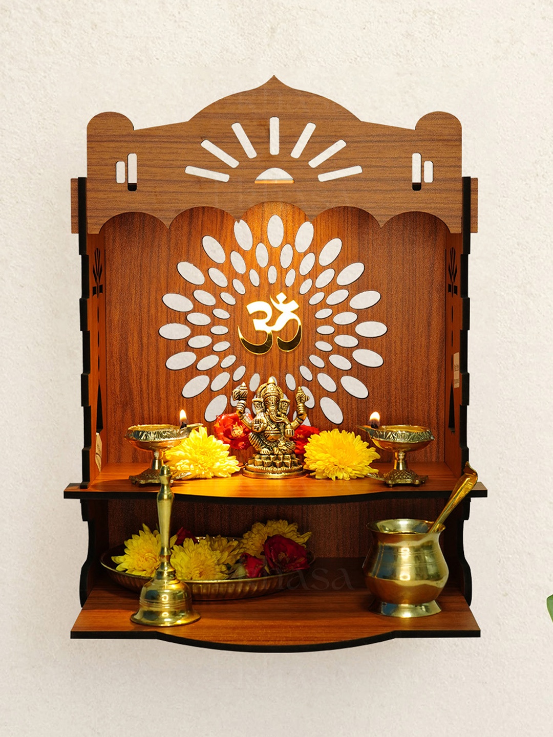

Ekhasa Brown Wooden Wall Mounted Pooja Mandir