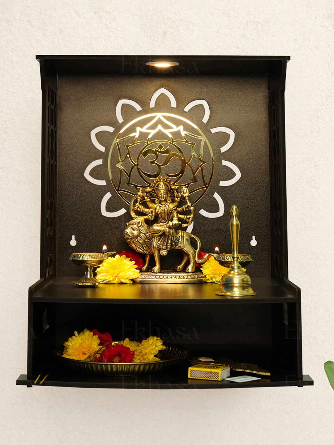 

Ekhasa Brown Textured Wooden Pooja Mandir