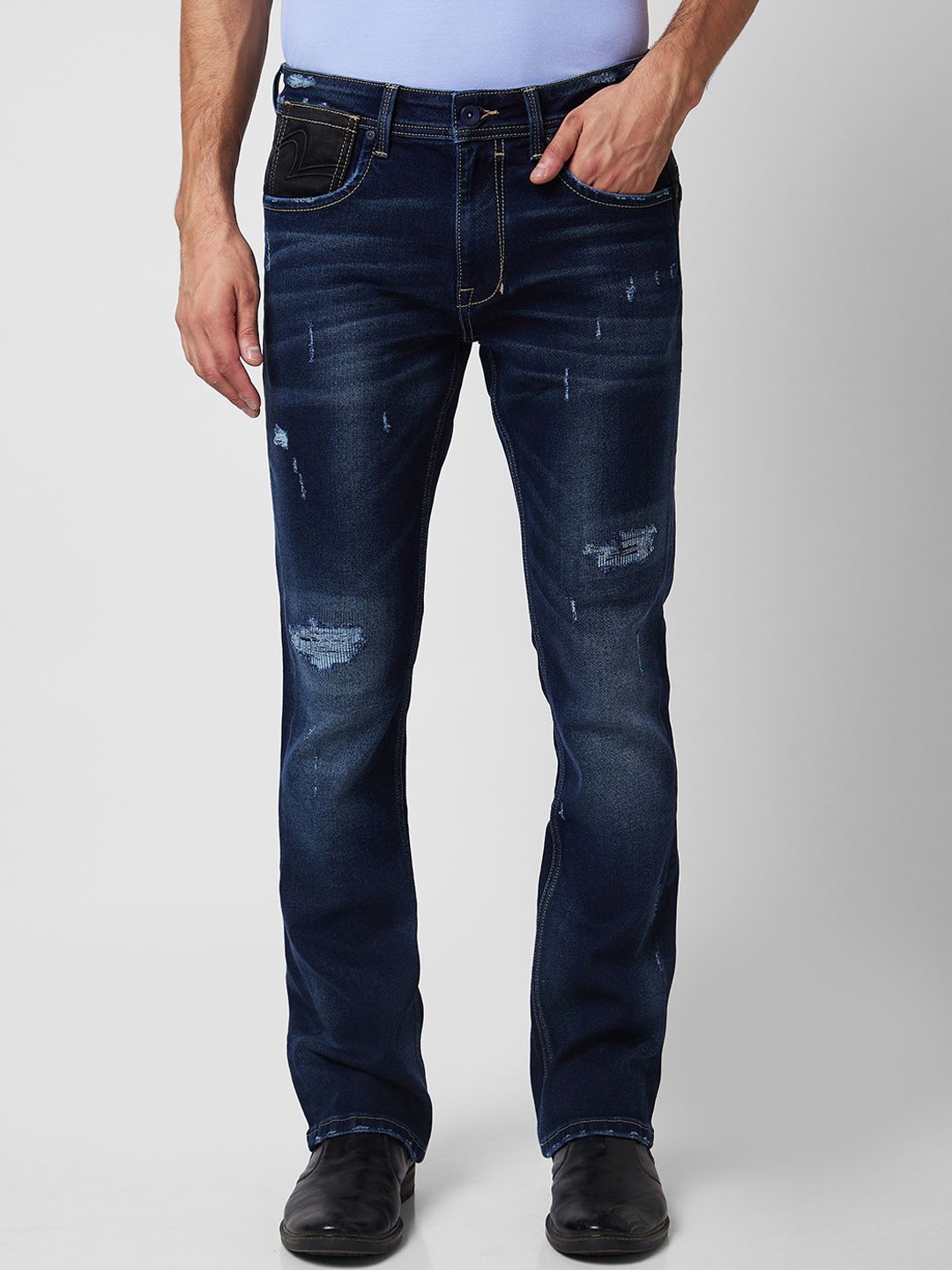 

SPYKAR Men Bootcut Mildly Distressed Heavy Fade Jeans, Blue