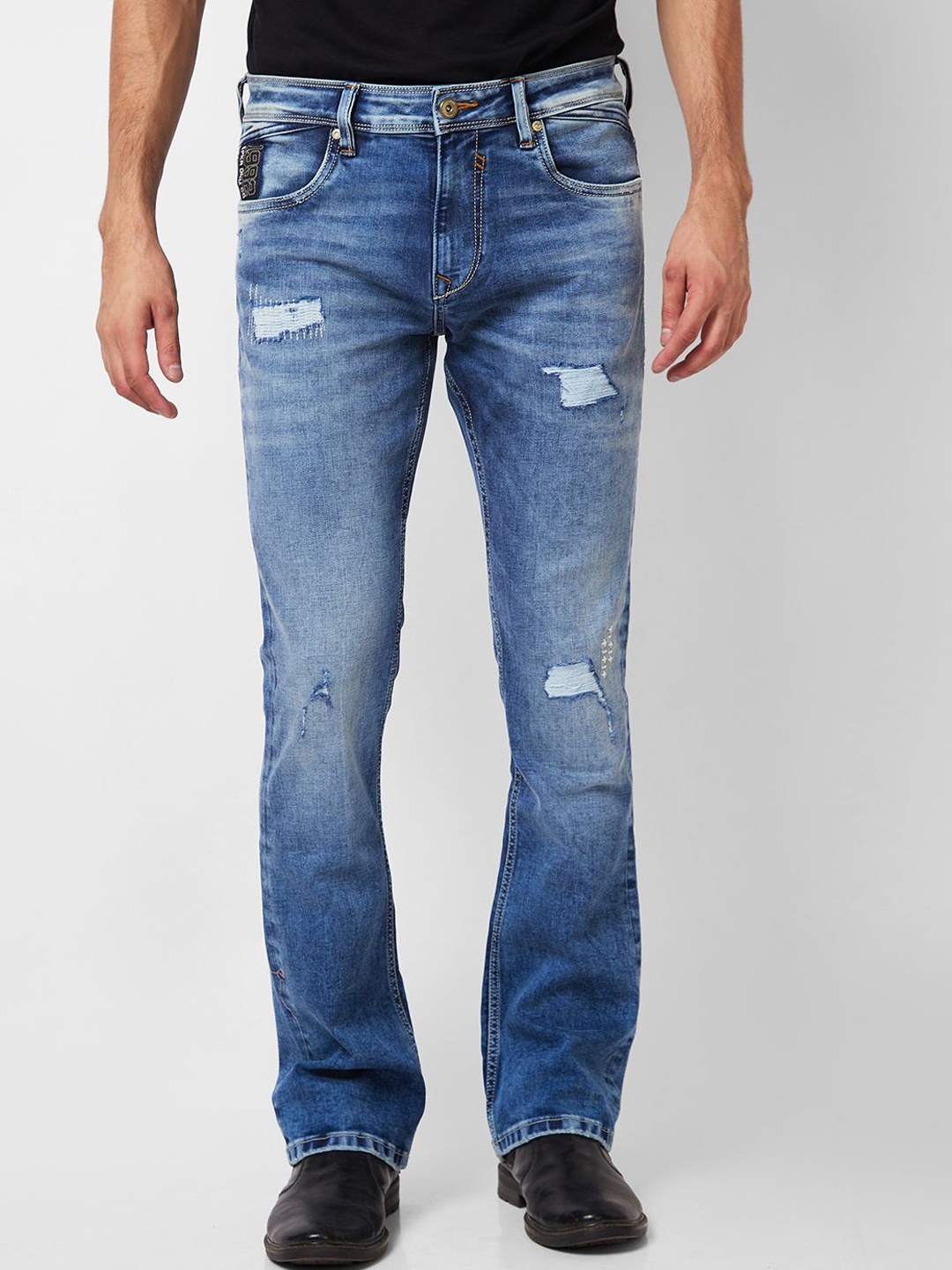 

SPYKAR Men Bootcut Mildly Distressed Cotton Heavy Fade Jeans, Blue