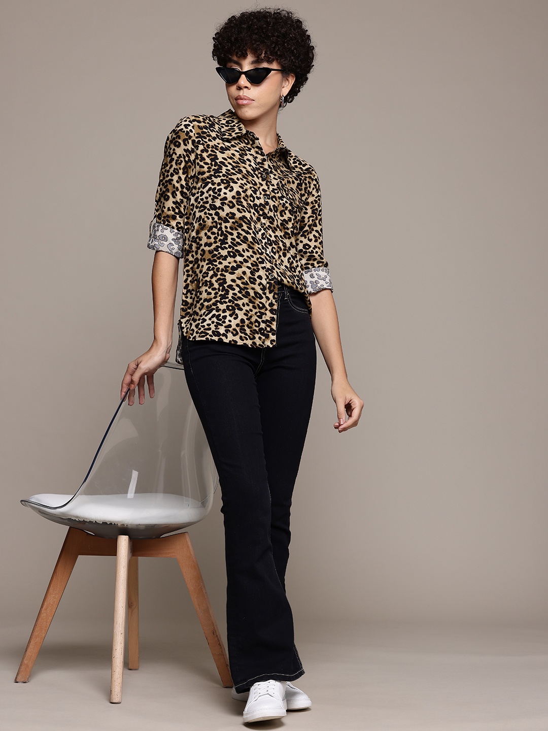 

Roadster Women Animal Printed Regular Fit Casual Shirt, Beige