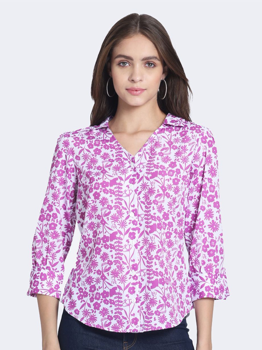 

SHAYE Floral Printed Shirt Collar Top, Lavender