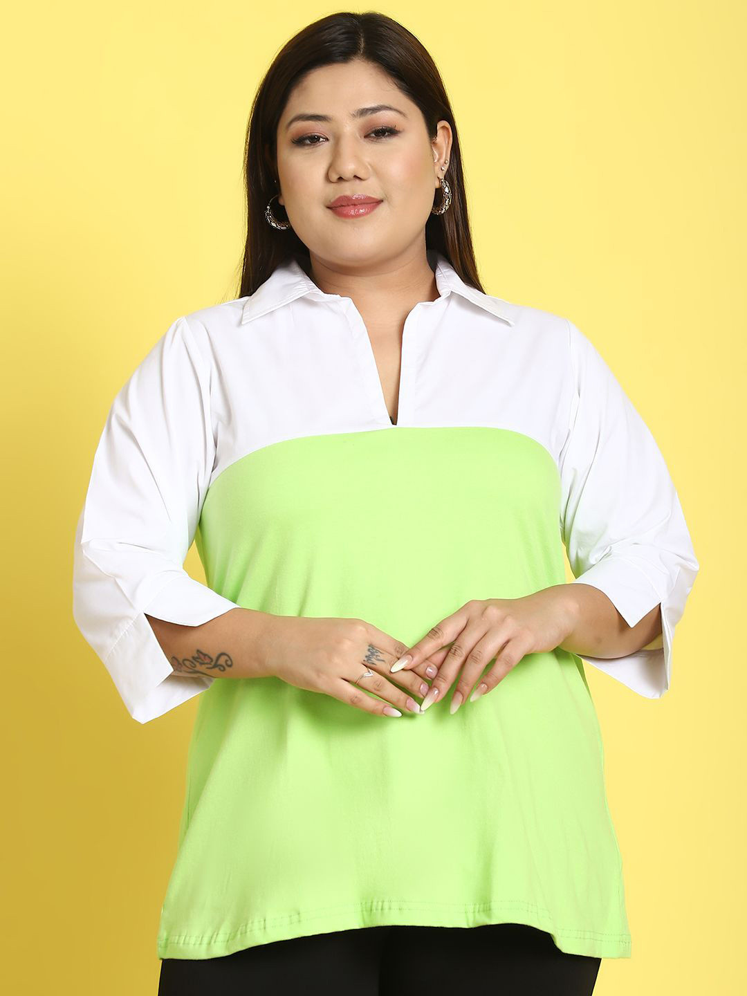

theRebelinme Colourblocked Shirt Collar Top, Green