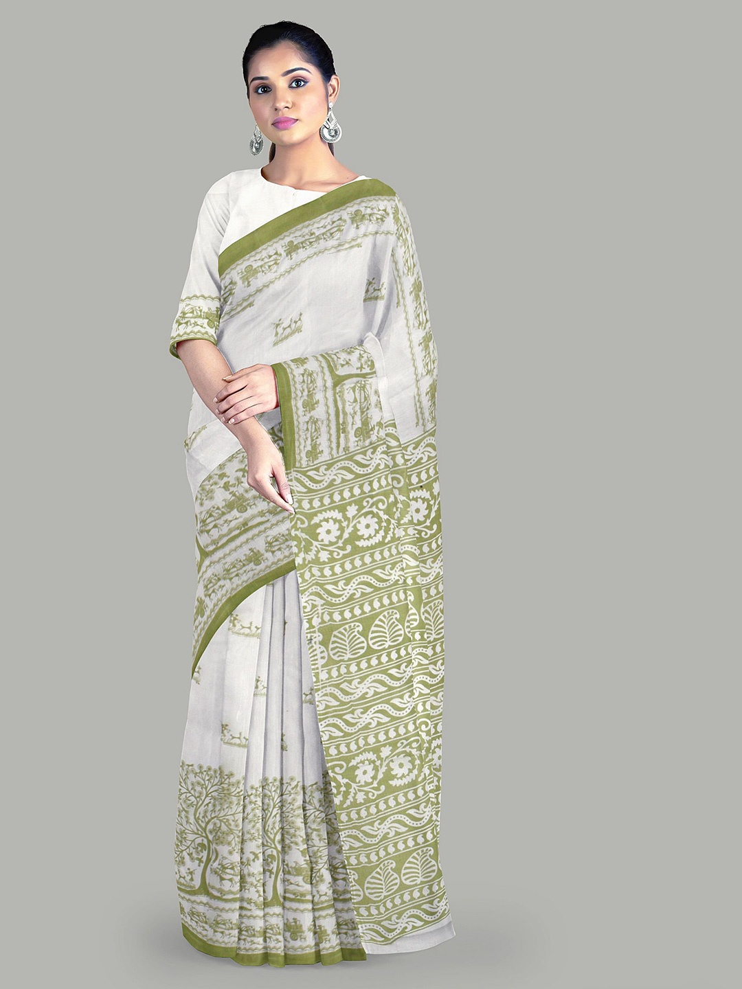 

The Chennai Silks Ethnic Motifs Pure Cotton Muga Saree, Off white